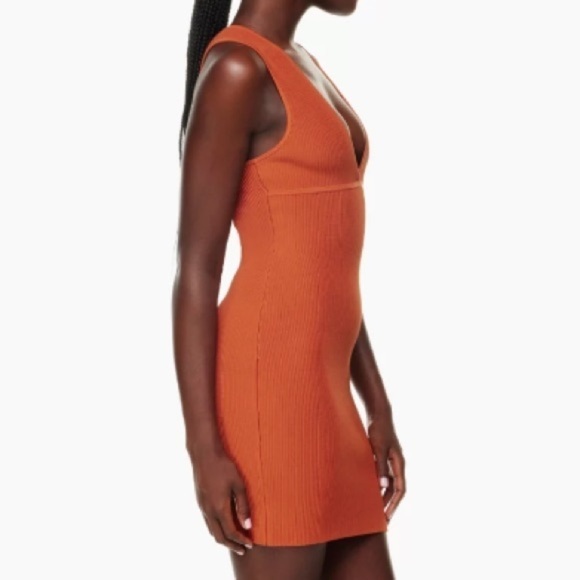 Aritzia Babaton Deep V Dress Ribbed Sleeveless Mini Pumpkin Orange Size Large - Picture 12 of 16